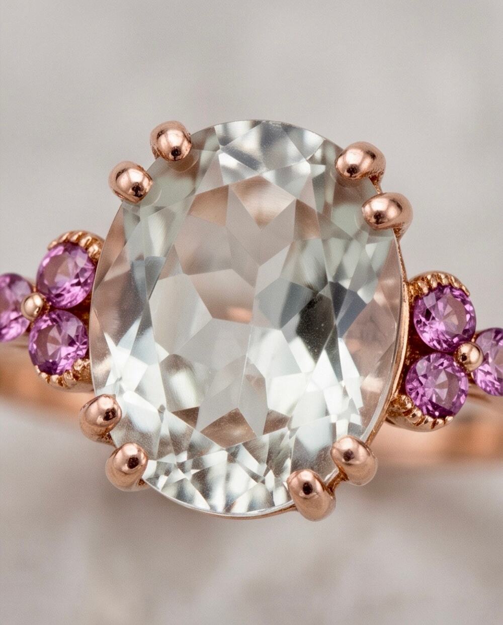 10K Gold Over Sterling Silver Green Quartz & Pink Tourmaline Ring – Size 7